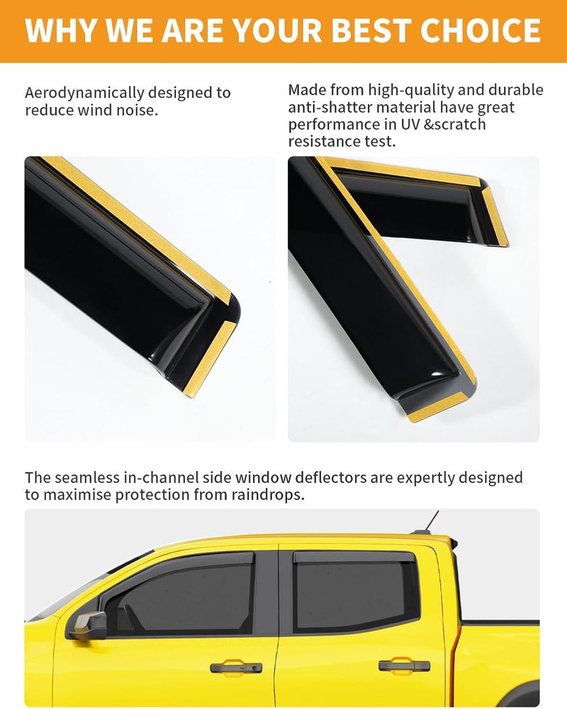 Deejecsun in-Channel Window Rain Guards Fit for Truck Chevy Colorado/GMC Canyon Crew Cab 2023 2024 2025 2026 Rain Guards Extra Durable Window Deflectors Visors Vent Visors Shades Car Accessories - Image 5